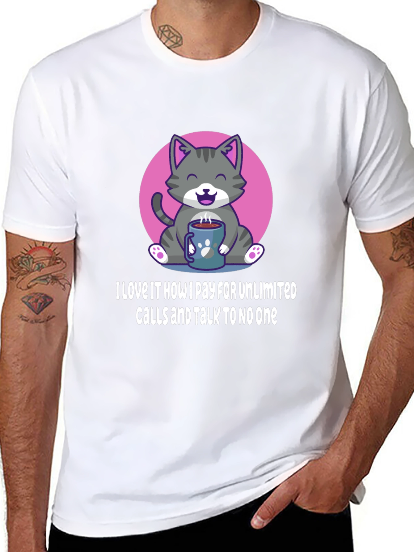 Camiseta Negra: Gato con Café y Frase Divertida