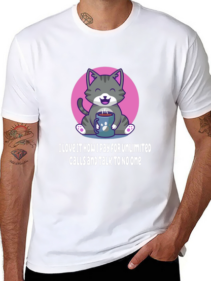 Camiseta Negra: Gato con Café y Frase Divertida