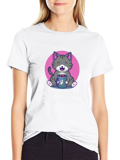 Camiseta Negra: Gato con Café y Frase Divertida