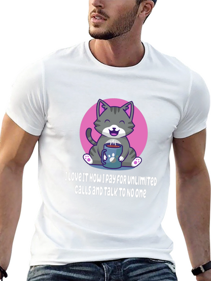 Camiseta Negra: Gato con Café y Frase Divertida