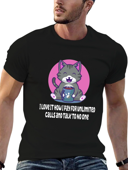 Camiseta Negra: Gato con Café y Frase Divertida