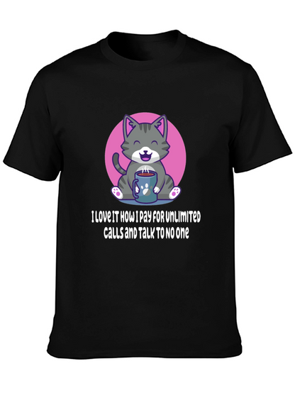 Camiseta Negra: Gato con Café y Frase Divertida
