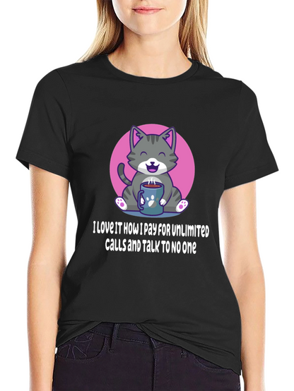 Camiseta Negra: Gato con Café y Frase Divertida
