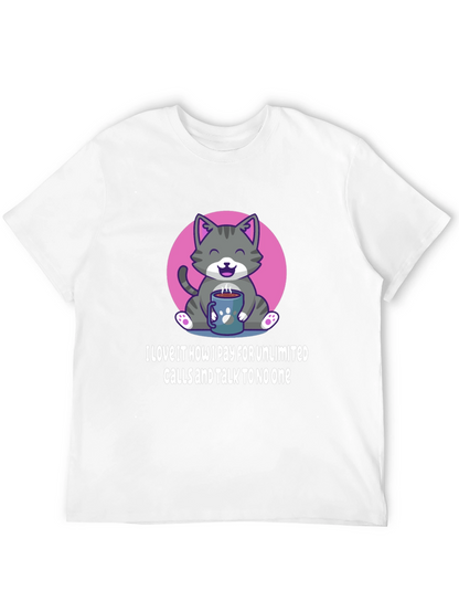 Camiseta Negra: Gato con Café y Frase Divertida