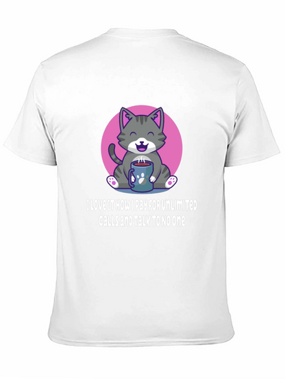 Camiseta Negra: Gato con Café y Frase Divertida