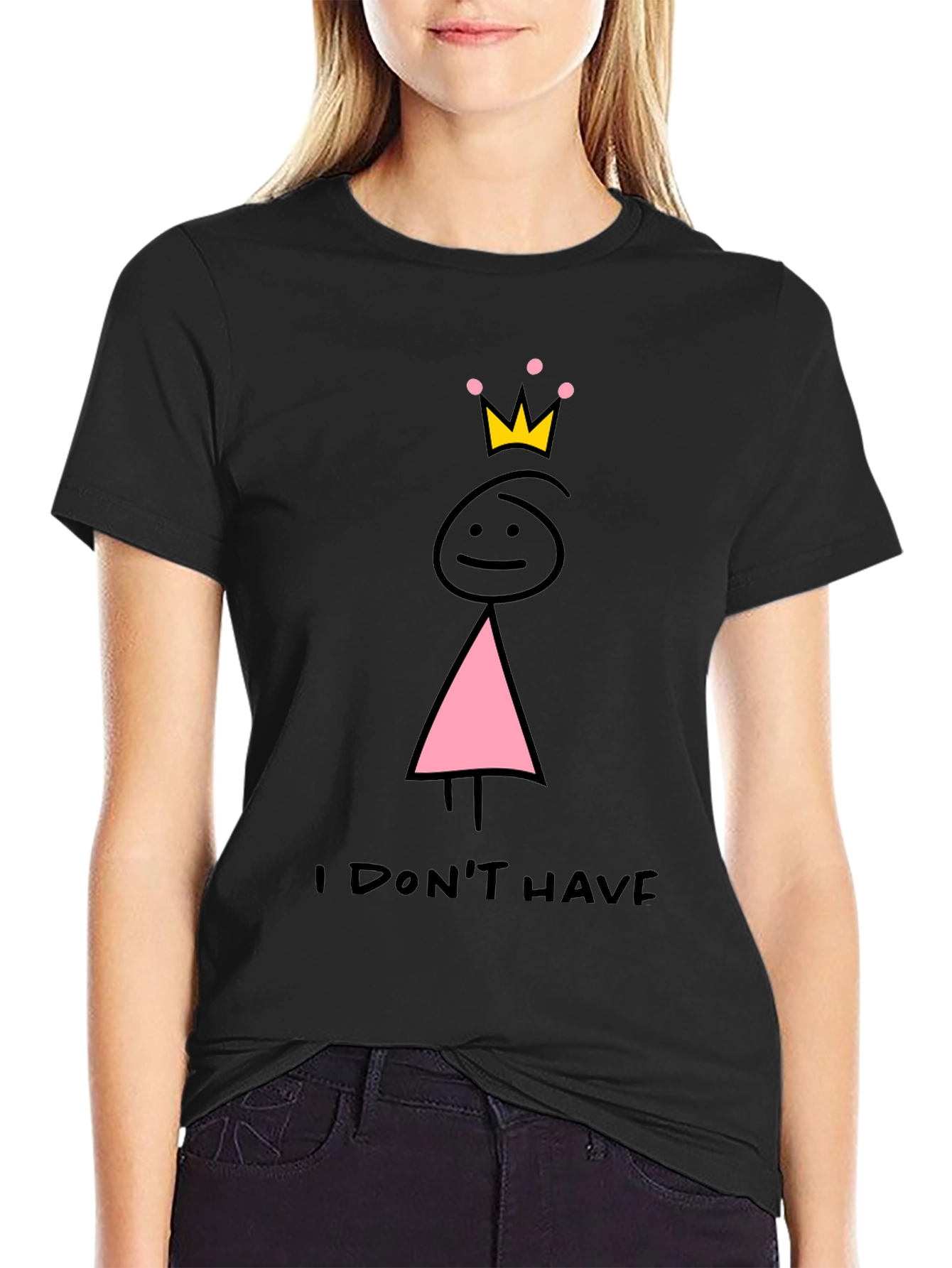 Camiseta Negra con Dibujo de Princesa sin Tetas