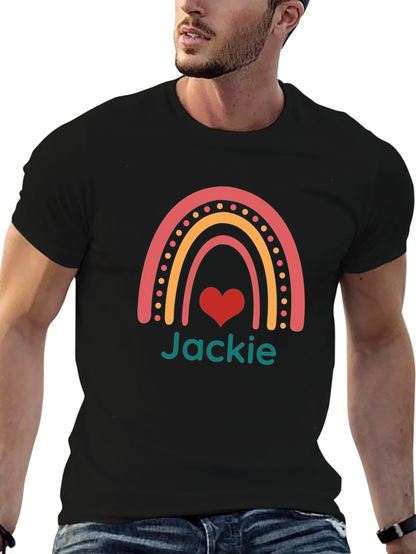 Camiseta Negra Personalizada con Arcoíris y Nombre