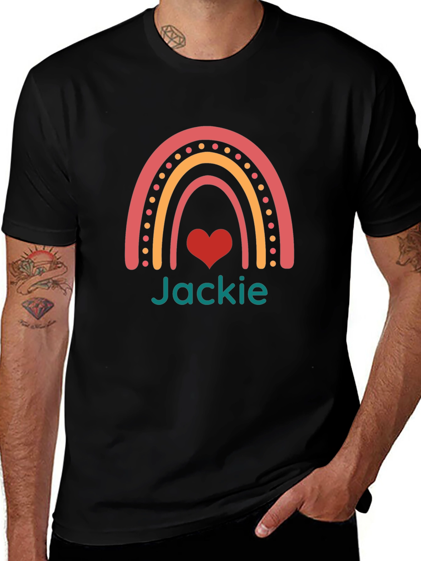 Camiseta Negra Personalizada con Arcoíris y Nombre