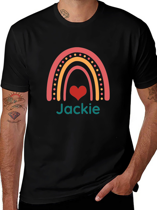 Camiseta Negra Personalizada con Arcoíris y Nombre