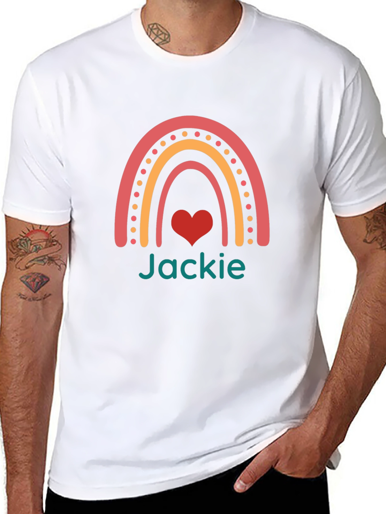 Camiseta Negra Personalizada con Arcoíris y Nombre