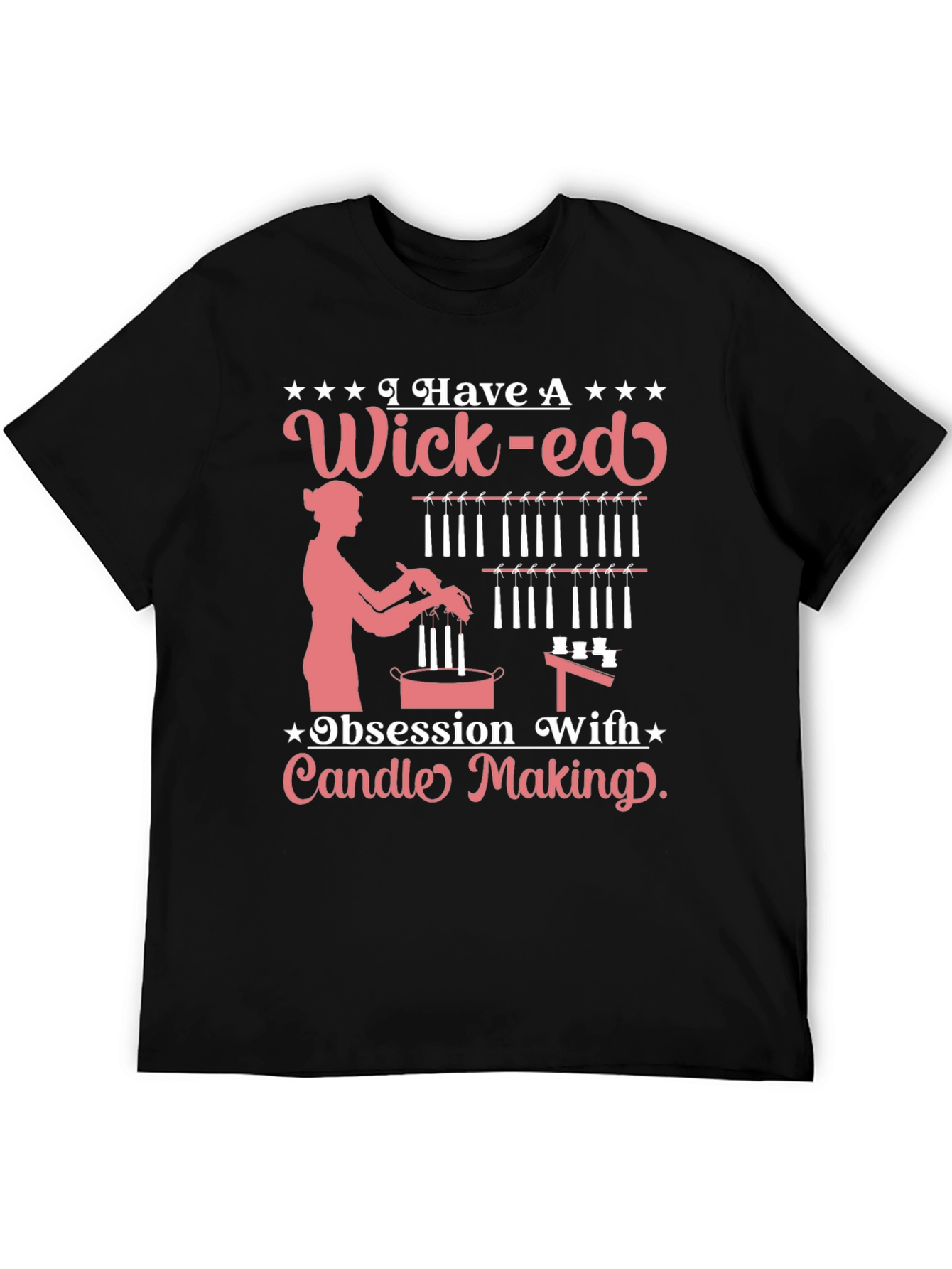 Camiseta Negra Wick-ed Obsesión Fabricación Velas