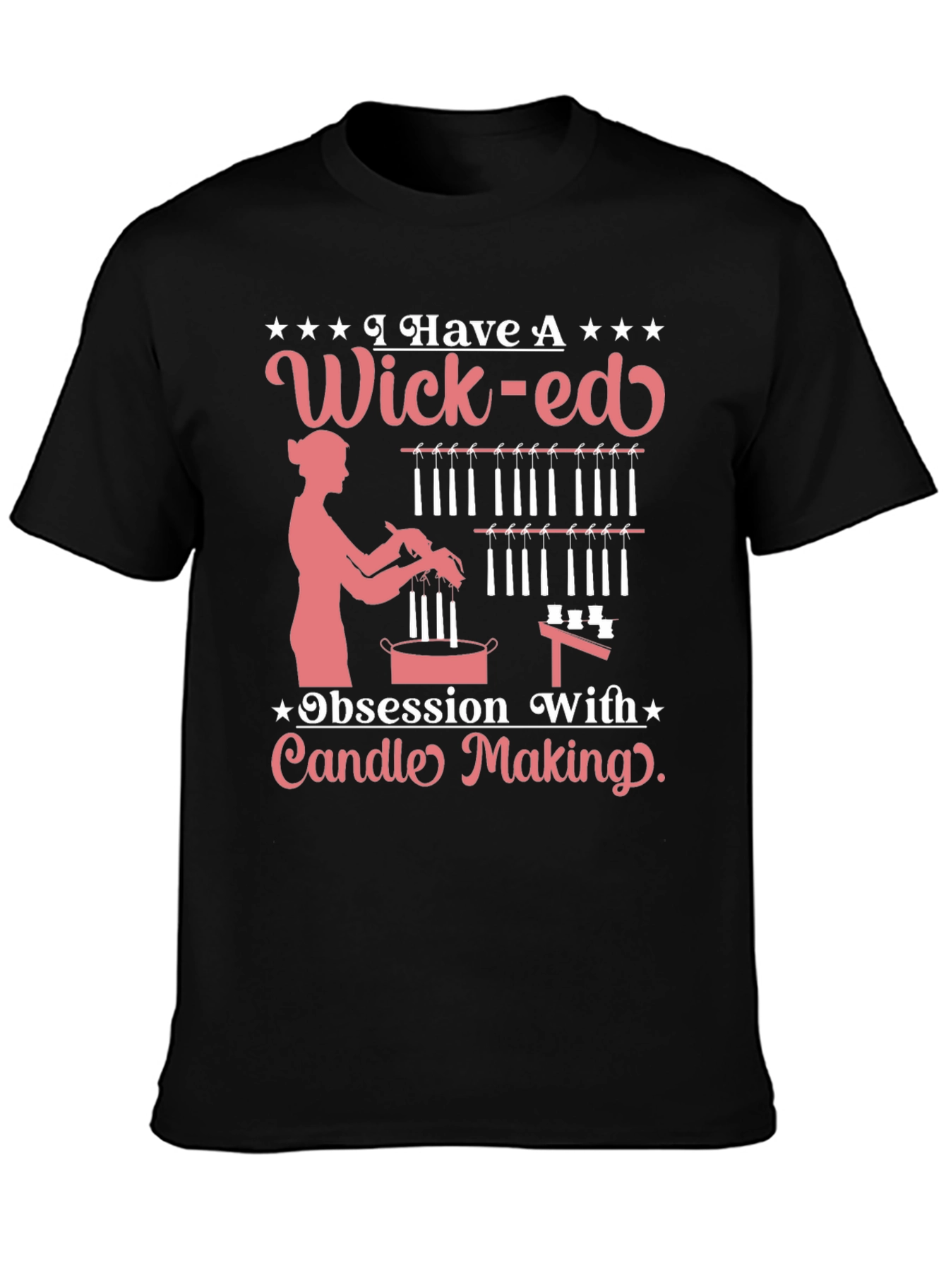 Camiseta Negra Wick-ed Obsesión Fabricación Velas