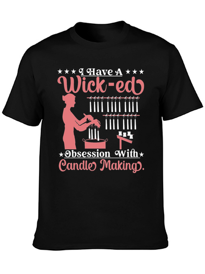 Camiseta Negra Wick-ed Obsesión Fabricación Velas