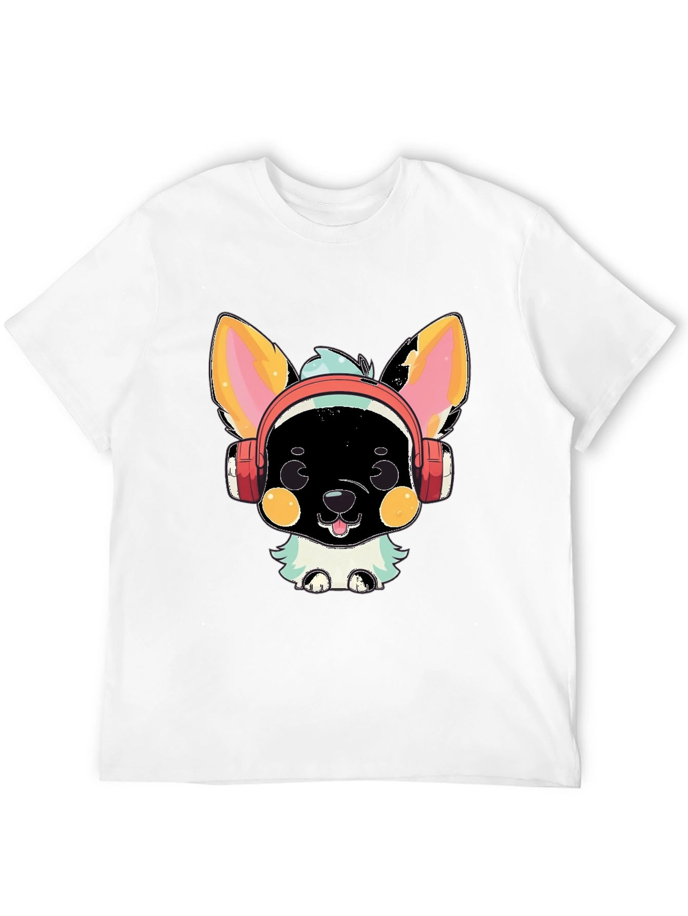 Camiseta Negra con Diseño de Perrito con Auriculares