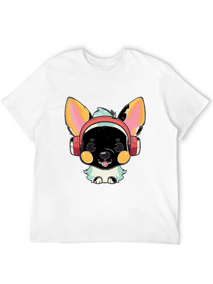 Camiseta Negra con Diseño de Perrito con Auriculares