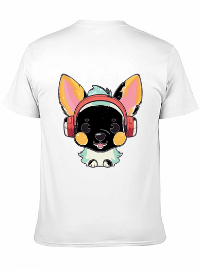Camiseta Negra con Diseño de Perrito con Auriculares