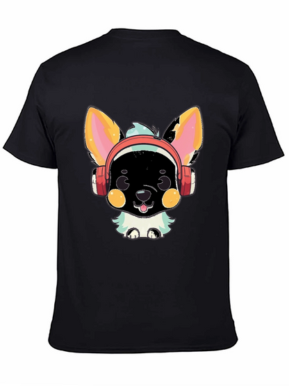 Camiseta Negra con Diseño de Perrito con Auriculares
