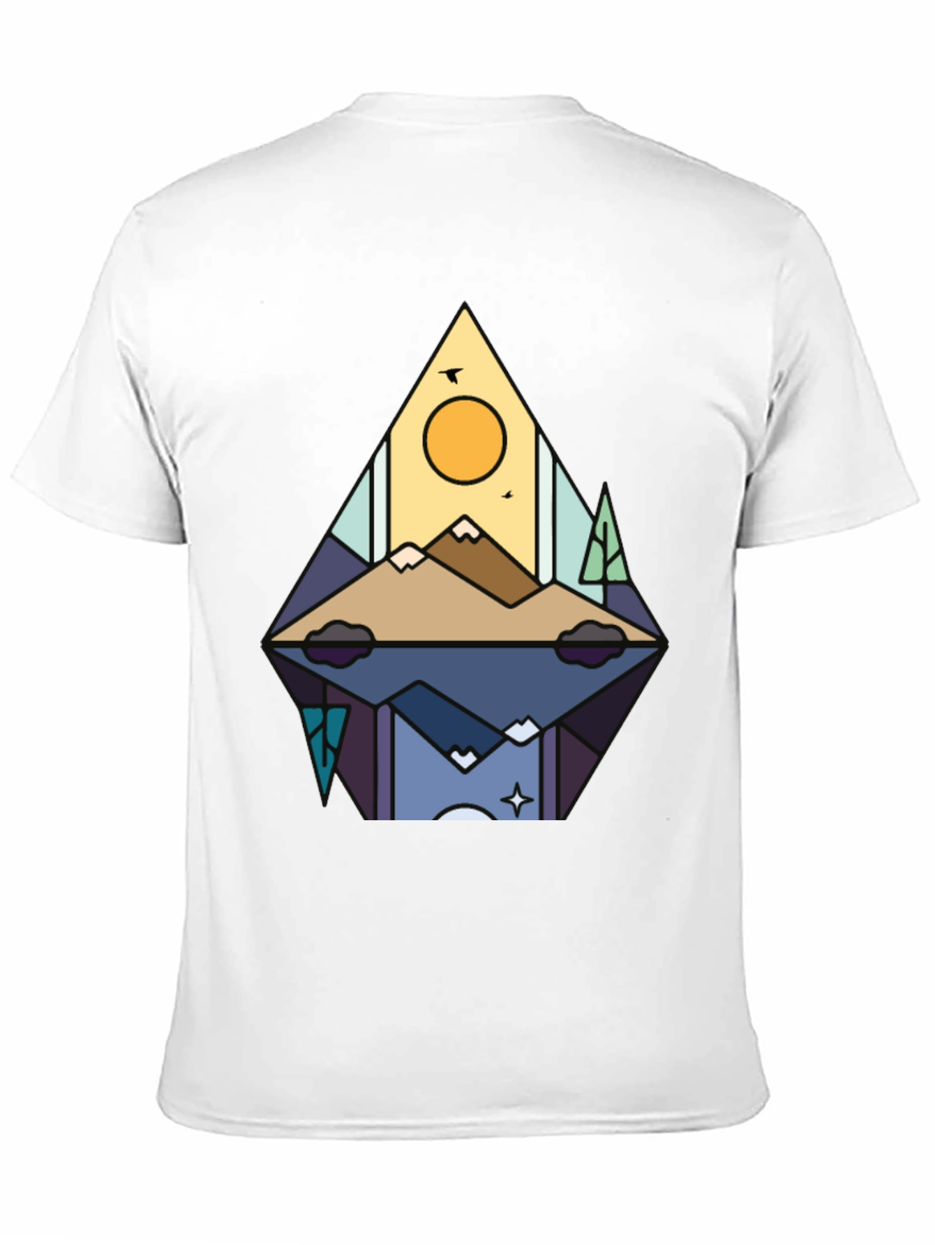 Camiseta Negra con Diseño de Montaña Abstracta