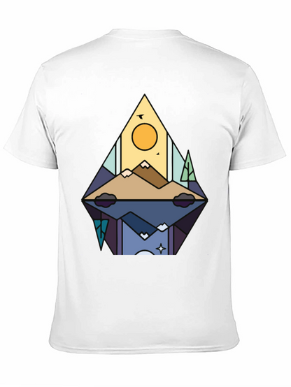 Camiseta Negra con Diseño de Montaña Abstracta