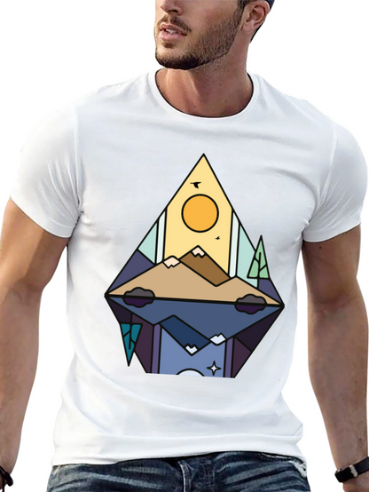 Camiseta Negra con Diseño de Montaña Abstracta