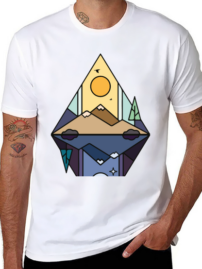 Camiseta Negra con Diseño de Montaña Abstracta