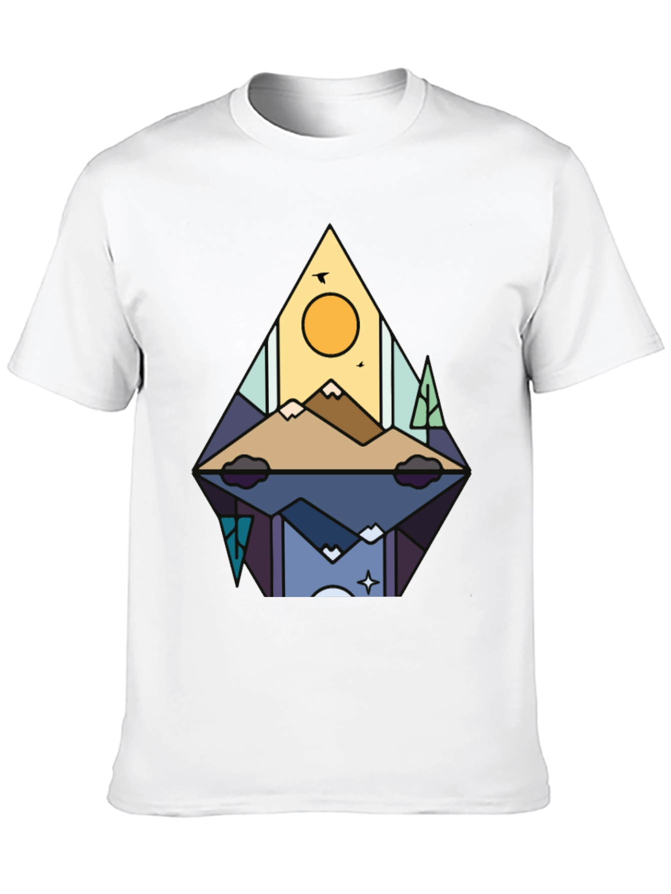 Camiseta Negra con Diseño de Montaña Abstracta