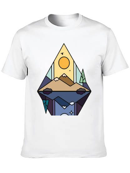 Camiseta Negra con Diseño de Montaña Abstracta