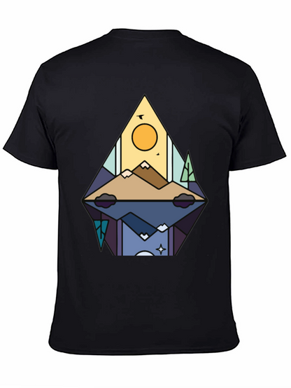 Camiseta Negra con Diseño de Montaña Abstracta