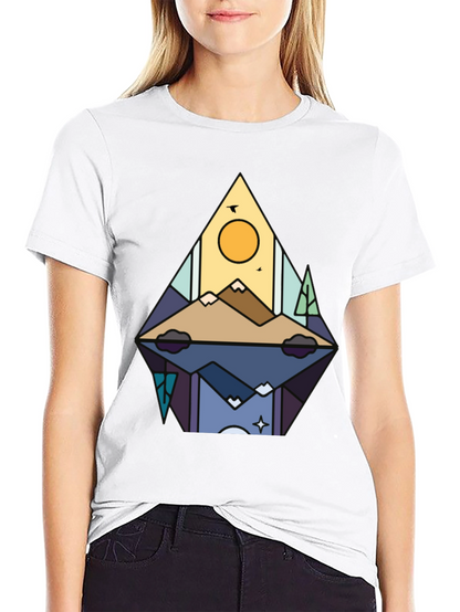Camiseta Negra con Diseño de Montaña Abstracta
