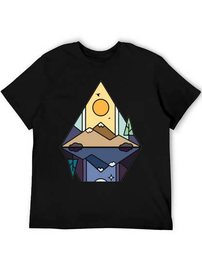 Camiseta Negra con Diseño de Montaña Abstracta