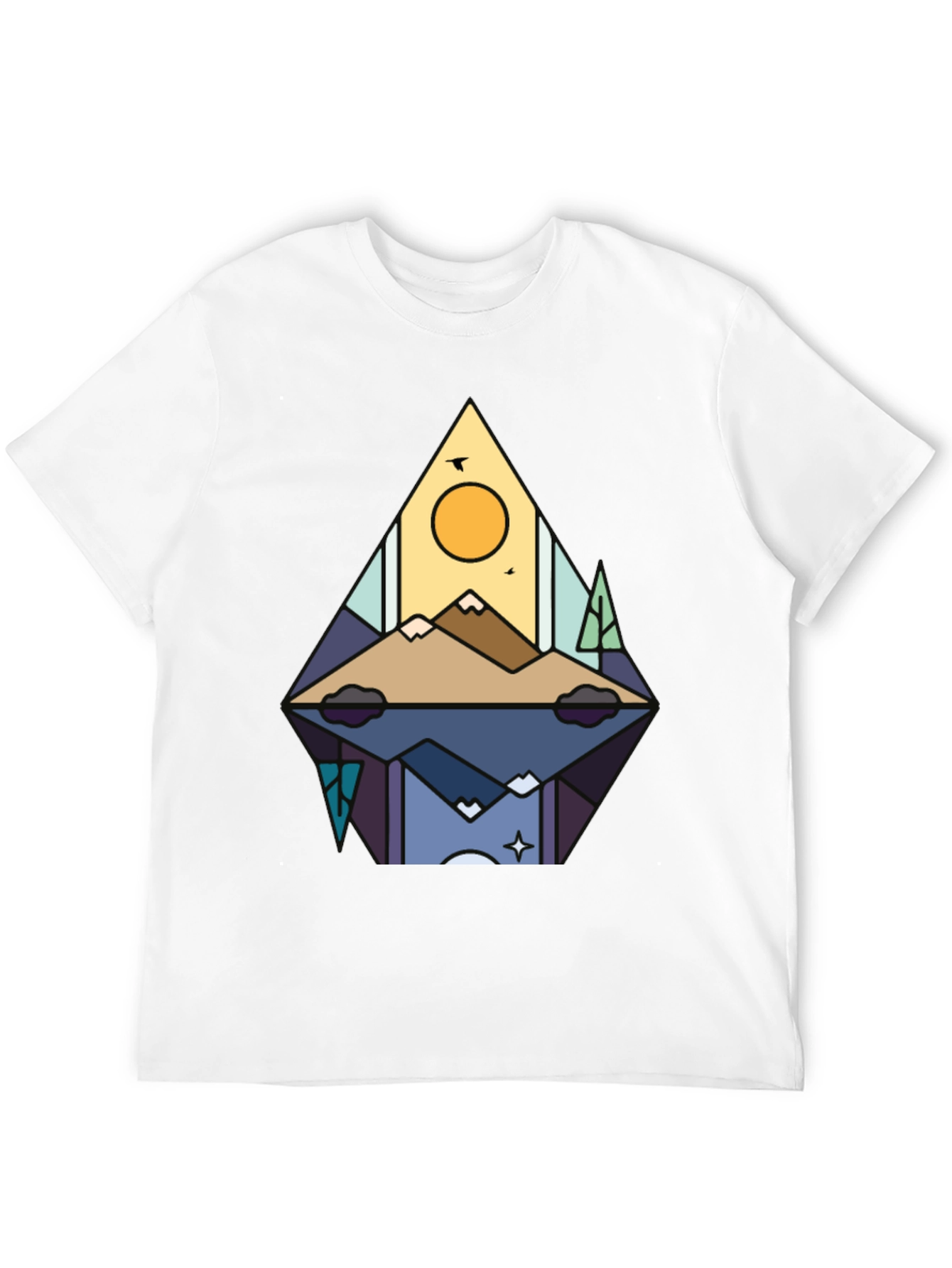 Camiseta Negra con Diseño de Montaña Abstracta