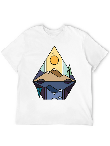Camiseta Negra con Diseño de Montaña Abstracta