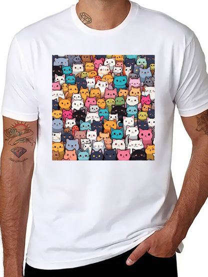 Camiseta Negra con Diseño de Gatos Animados