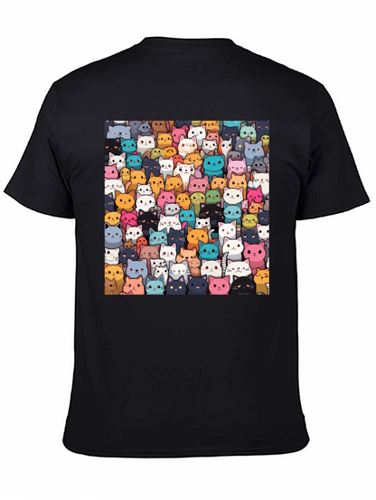 Camiseta Negra con Diseño de Gatos Animados
