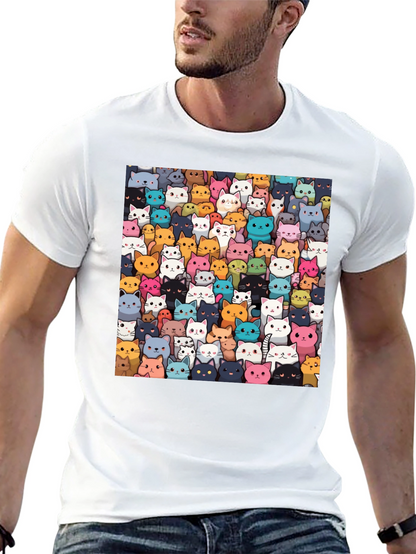 Camiseta Negra con Diseño de Gatos Animados