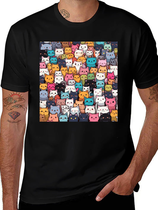 Camiseta Negra con Diseño de Gatos Animados