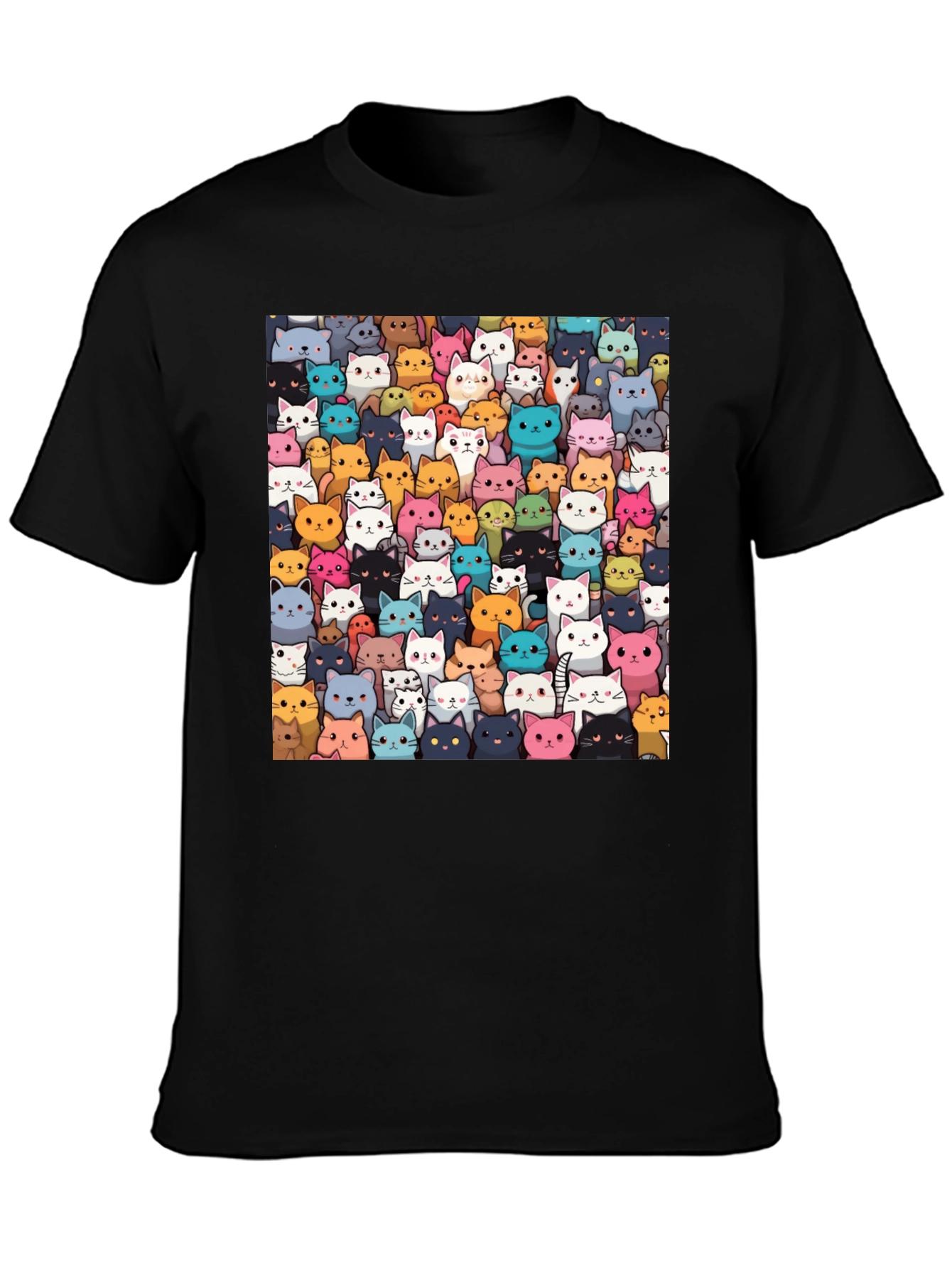 Camiseta Negra con Diseño de Gatos Animados