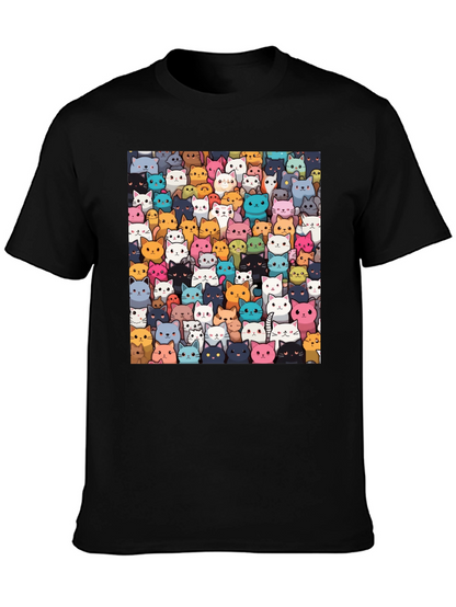 Camiseta Negra con Diseño de Gatos Animados