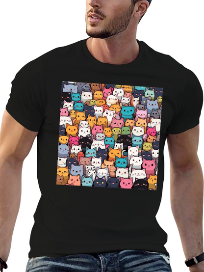 Camiseta Negra con Diseño de Gatos Animados