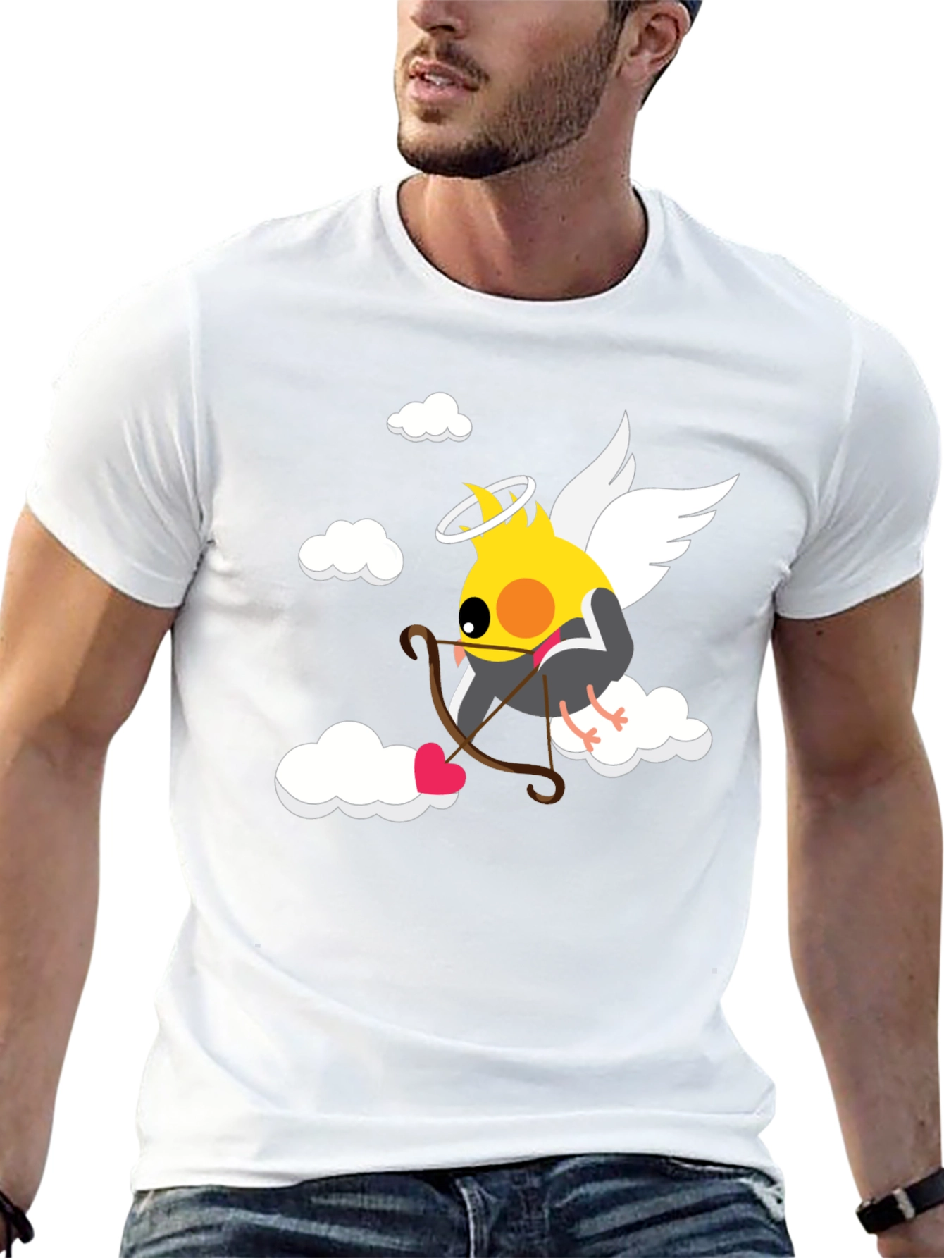 Camiseta Negra con Diseño de Cupido Ave