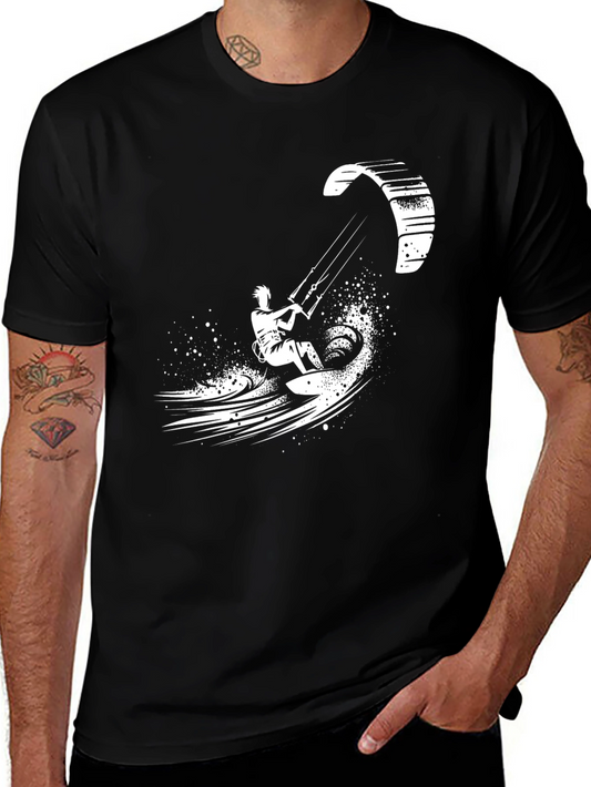 Camiseta Negra Kite Surf Estampada