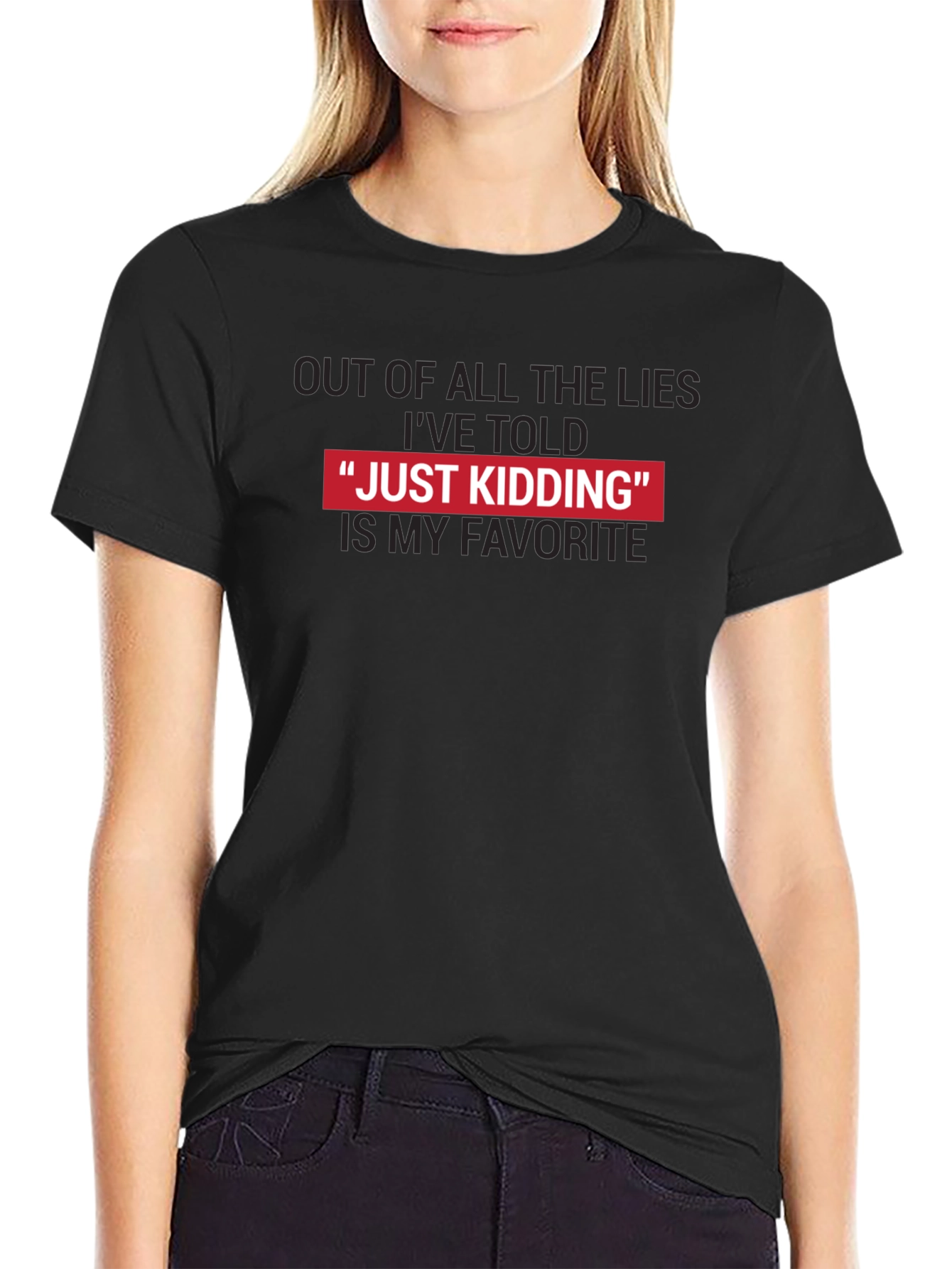 Camiseta Negra - Just Kidding Divertida y Original
