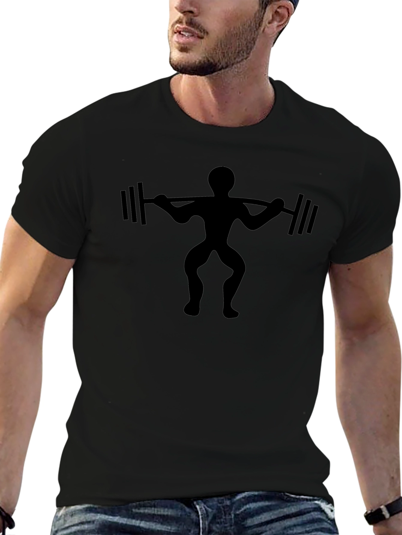 Camiseta Negra Hombre Silueta Levantamiento Pesas