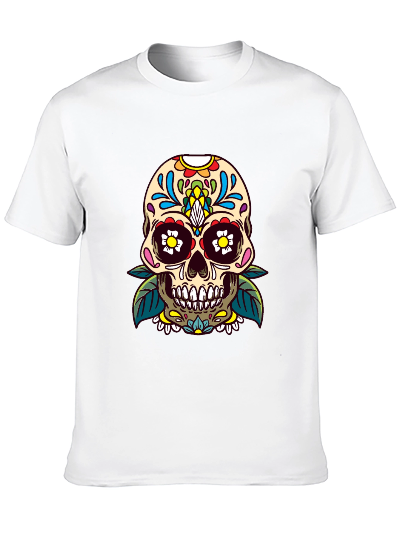Camiseta Negra con Calavera de Azúcar Floral