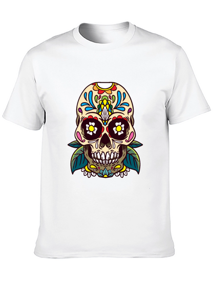 Camiseta Negra con Calavera de Azúcar Floral
