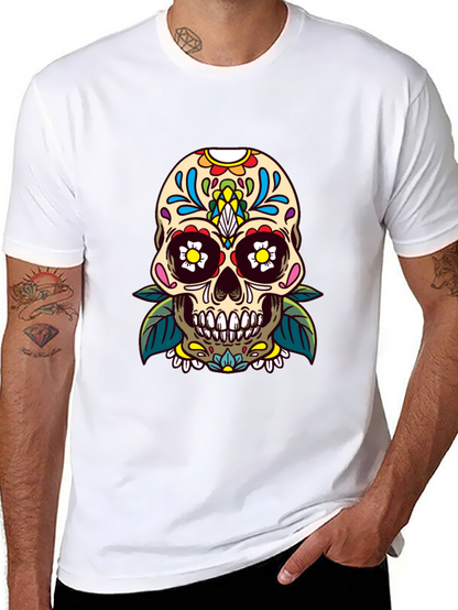 Camiseta Negra con Calavera de Azúcar Floral