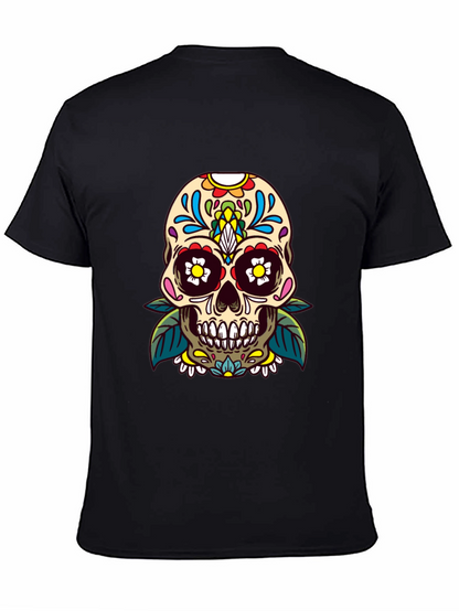 Camiseta Negra con Calavera de Azúcar Floral