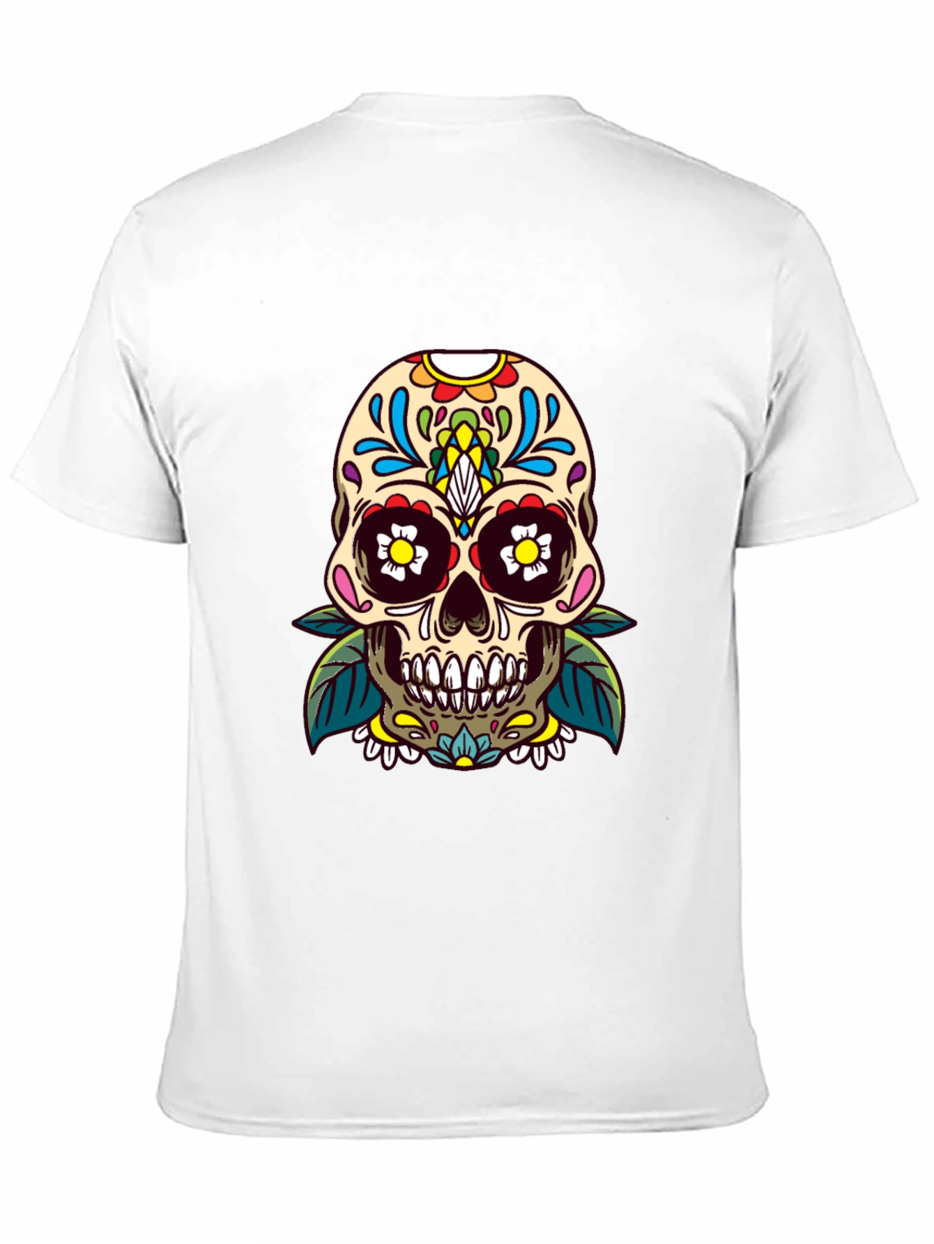 Camiseta Negra con Calavera de Azúcar Floral
