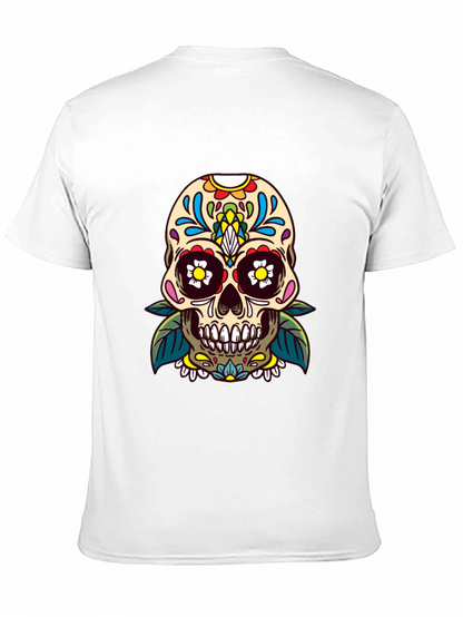 Camiseta Negra con Calavera de Azúcar Floral