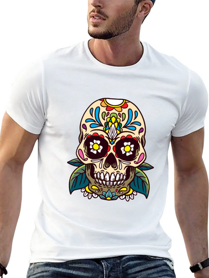 Camiseta Negra con Calavera de Azúcar Floral